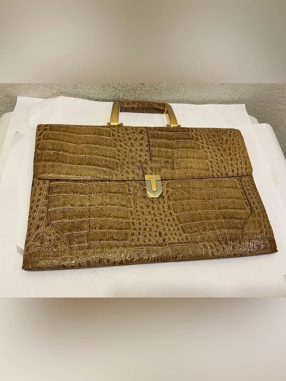 Ponte Vecchio Croc-Embossed Bag in Brown with Gold Hardware Canada